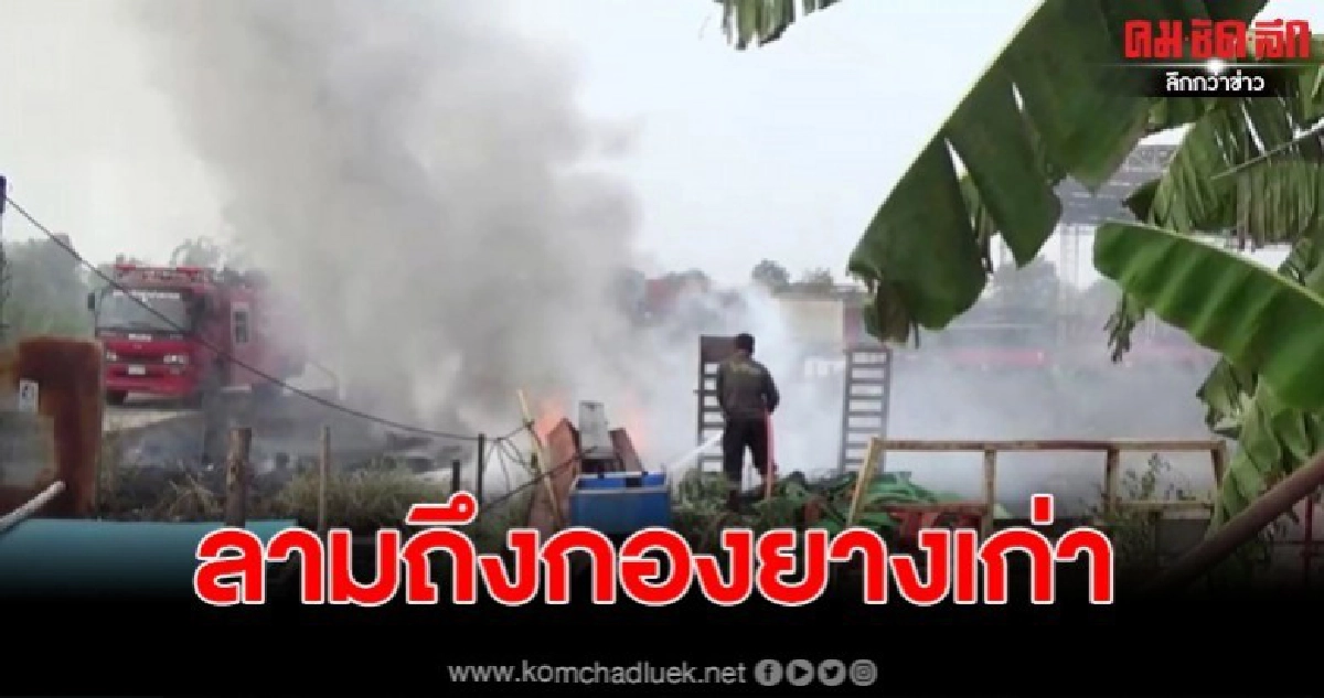 คุณตาวัย 75  ปีทำวุ่นจุดไฟเผาหญ้าลามไหม้กองยางรถยนต์เก่า