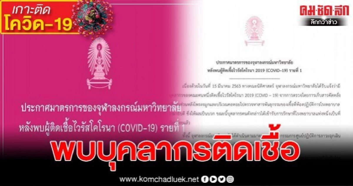 จุฬาลงกรณ์ฯ ออกประกาศ พบบุคลากรติดโรคโควิด-19 รายแรก จุฬาลงกรณ์ฯ ออกประกาศ พบบุคลากรติดโรคโควิด-19 รายแรก