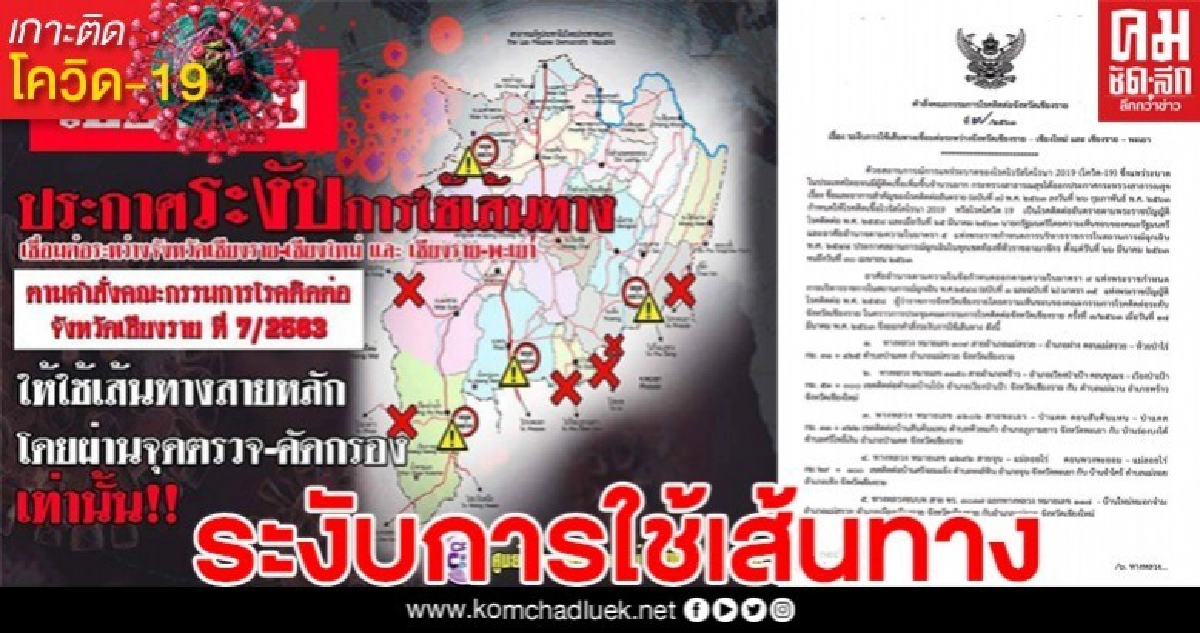 เชียงราย ออกประกาศปิดเส้นทางสายรองที่เชื่่อมเขตติดต่ออำเภอ ที่ติดกับจังหวัดใกล้เคียงแล้ว