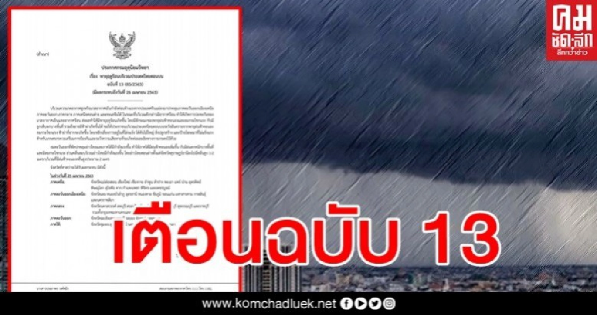 หนักแน่ 43 จว.พายุฤดูร้อนถล่ม อุตุฯเตือนล่าสุด ฉ.13 เจอทั้งลมฝน-ลูกเห็บตก หนักแน่ 43 จว.พายุฤดูร้อนถล่ม อุตุฯเตือนล่าสุด ฉ.13 เจอทั้งลมฝน-ลูกเห็บตก