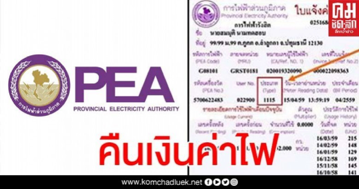 กฟภ.แจ้งการคืนเงินค่าไฟเดือน เม.ย.