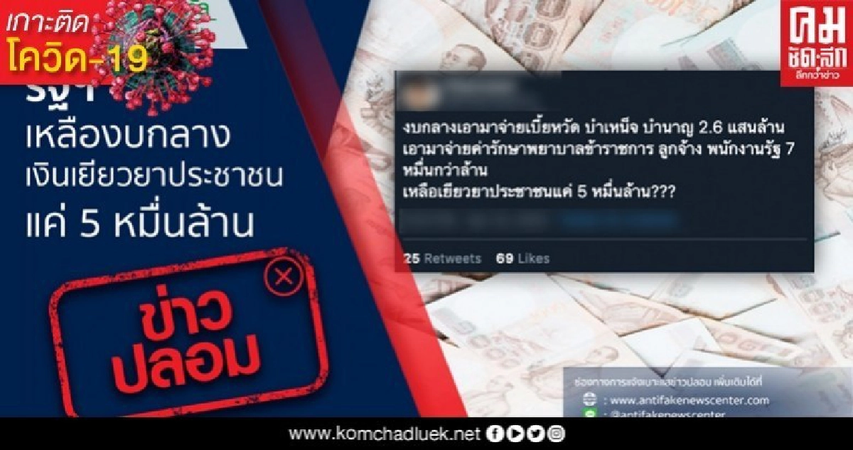 ข่าวปลอม รัฐฯเหลืองบกลางเงินเยียวยาปชช.แค่ 5 หมื่นล้าน