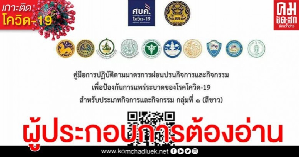 เปิดคู่มือการปฏิบัติตามมาตรการผ่อนปรนกิจการและกิจกรรม เพื่อป้องกันโควิด-19 เปิดคู่มือการปฏิบัติตามมาตรการผ่อนปรนกิจการและกิจกรรม เพื่อป้องกันโควิด-19