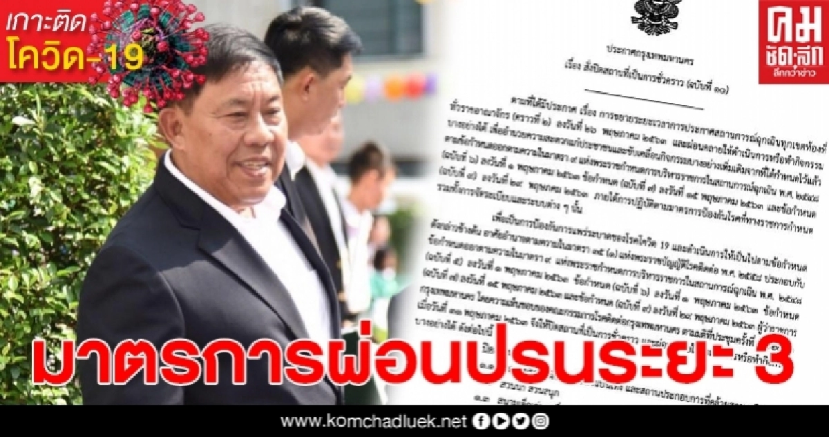 ผู้ว่าฯอัศวิน เปิดมาตรการผ่อนปรนระยะ 3 เริ่ม1มิ.ย 2563 ผู้ว่าฯอัศวิน เปิดมาตรการผ่อนปรนระยะ 3 เริ่ม1มิ.ย 2563