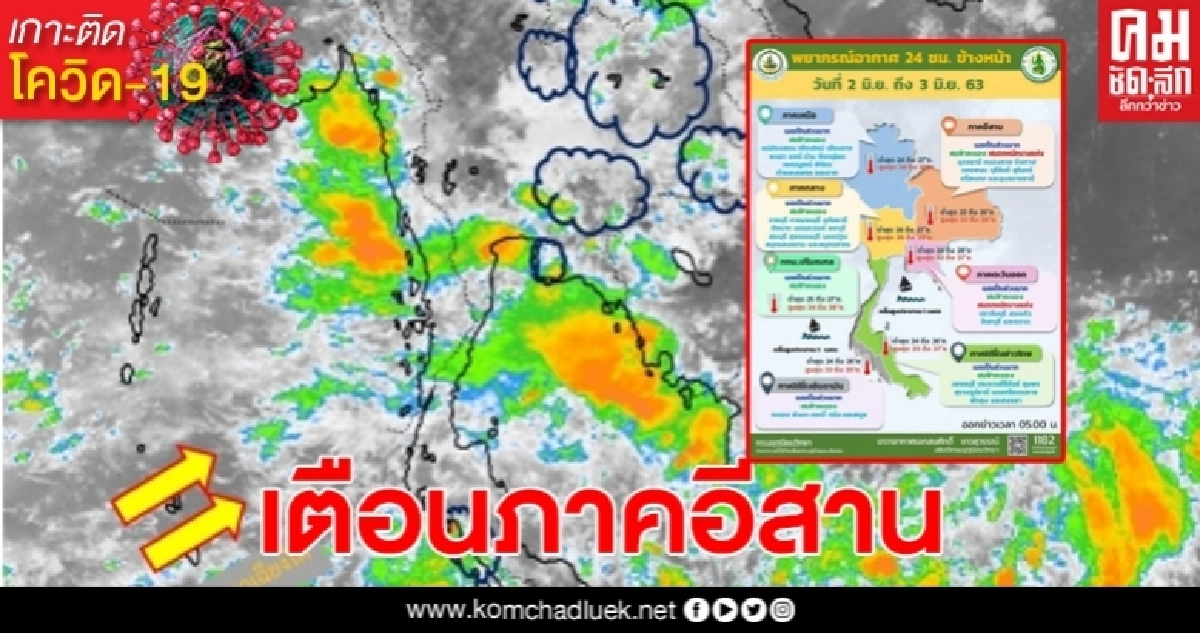 กรมอุตุฯ เตือน 8 จังหวัดภาคอีสาน ยังมีฝนฟ้าคะนอง และมีฝนตกหนักบางแห่ง กรมอุตุฯ เตือน 8 จังหวัดภาคอีสาน ยังมีฝนฟ้าคะนอง และมีฝนตกหนักบางแห่ง