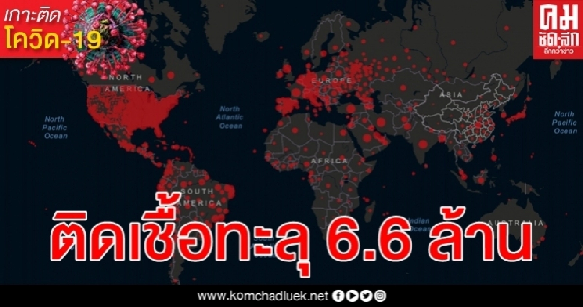 ยอดผู้ติดเชื้อไวรัสโรคโควิด-19 ทั่วโลกเกิน 6.6 ล้าน บราซิลวันเดียว 3 หมื่นราย ยอดผู้ติดเชื้อไวรัสโรคโควิด-19 ทั่วโลกเกิน 6.6 ล้าน บราซิลวันเดียว 3 หมื่นราย