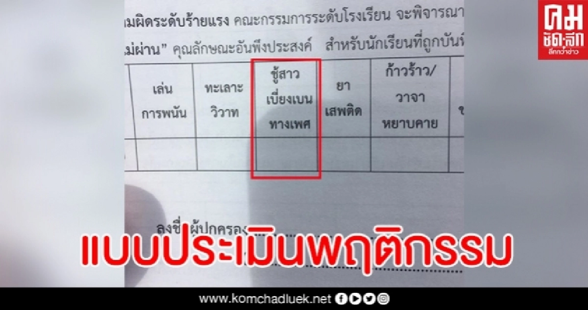 แฉแบบประเมิน รร.ดังย่านเกษตรนวมินทร์พิจารณาภาคทัณฑ์ นร.เบี่ยงเบนทางเพศ แฉแบบประเมิน รร.ดังย่านเกษตรนวมินทร์พิจารณาภาคทัณฑ์ นร.เบี่ยงเบนทางเพศ