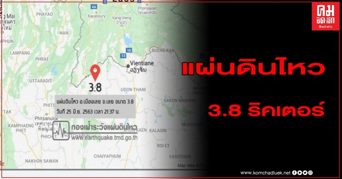เลย  เกิดแผ่นดินไหว ขนาด 3.8 บ้านเรือนกระจกหน้าต่างเสียงดัง สิ่งปลูกสร้างสั่นไหว