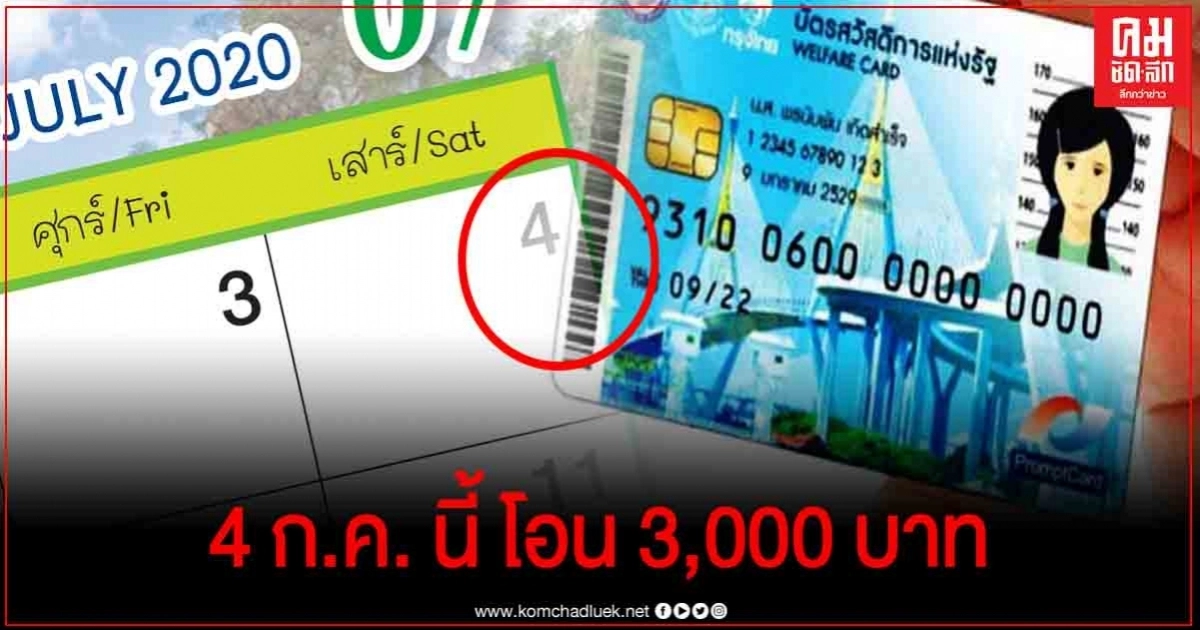 ดีเดย์ 4 ก.ค. !! "บัตรคนจน" รอกดเงินได้เลย กรมบัญชีกลาง โอนเงินรวดเดียว 3,000 บาท ดีเดย์ 4 ก.ค. !! "บัตรคนจน" รอกดเงินได้เลย กรมบัญชีกลาง โอนเงินรวดเดียว 3,000 บาท