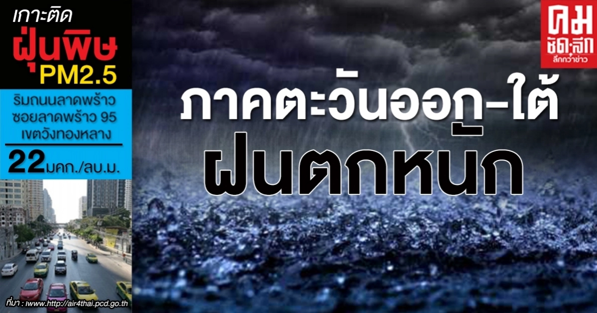 อุตุเตือนฝนตกหนักบางแห่งบริเวณภาคตะวันออก และภาคใต้