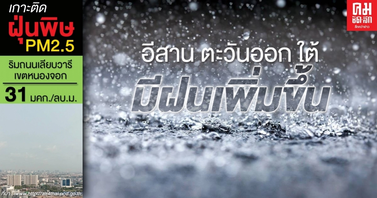 อุตุเตือนอีสาน ตะวันออก ใต้ เจอฝนเพิ่มขึ้น กทม.มีฝนร้อยละ 40ของพื้นที่