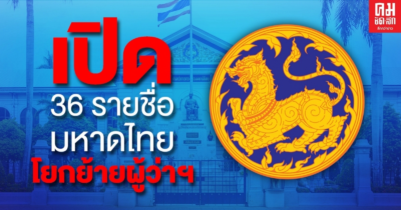 "เปิด 36 รายชื่อ"  มหาดไทยแต่งตั้งประเภทบริหารระดับสูง ย้ายผู้ว่าฯระยอง ตามฤดูกาลไม่เกี่ยวโควิด-19