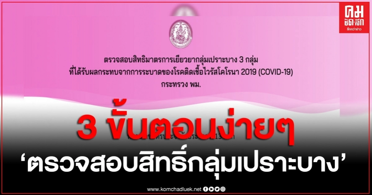 "ตรวจสอบสิทธิ์กลุ่มเปราะบาง" เช็กง่าย 3 ขั้นตอน แค่บัตร ปชช.ใบเดียว รู้หมดทุกสิทธิ