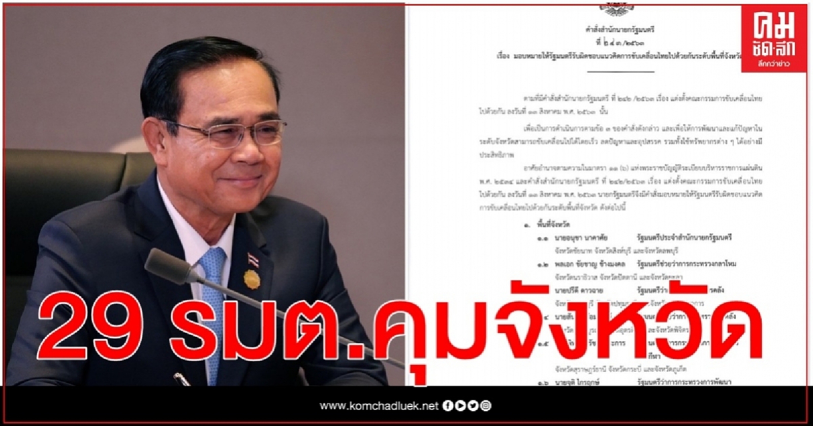 เปิดรายชื่อ 29 รมต.'คณะกรรมการขับเคลื่อนไทยไปด้วยกันระดับจังหวัด'