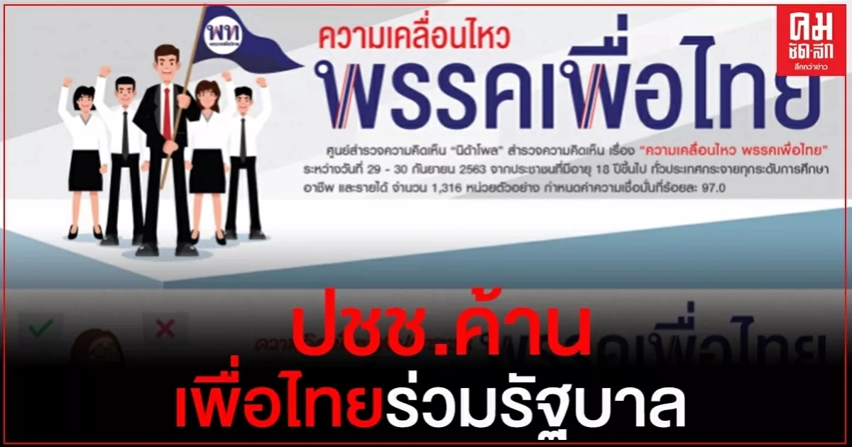 นิด้าโพล เผยผลสำรวจ "ความเคลื่อนไหว พรรคเพื่อไทย"ถูกประชาชนค้านร่วมรัฐบาล