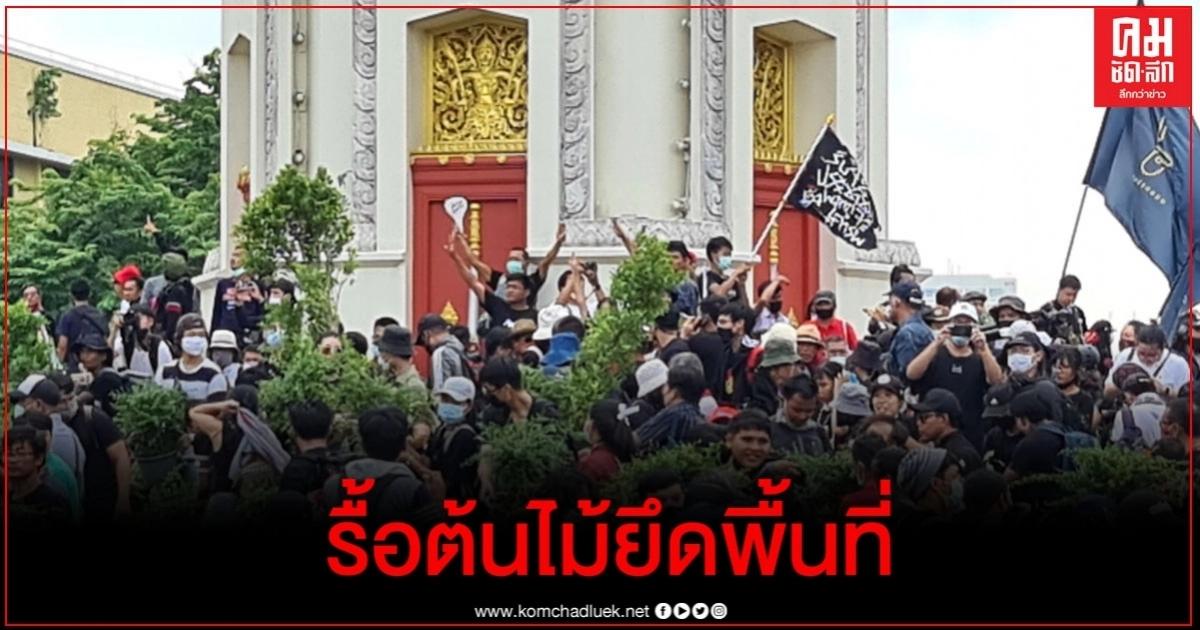 ชมคลิป นาทีชุลมุน "คณะราษฎร" รื้อถอนต้นไม้บริเวณ อนุสาวรีย์ประชาธิปไตย ยึดพื้นที่  (มีคลิป)