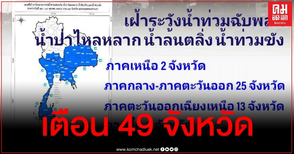 กอปภ.ก. เตือน 49 จว.เฝ้าระวัง "น้ำท่วมฉับพลัน-น้ำป่าหลาก" 16-19 ต.ค.นี้ กอปภ.ก. เตือน 49 จว.เฝ้าระวัง "น้ำท่วมฉับพลัน-น้ำป่าหลาก" 16-19 ต.ค.นี้
