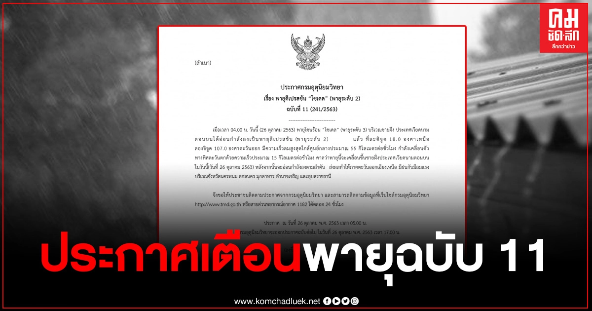 กรมอุตุฯ ออกประกาศเตือนพายุ "โซเดล" ฉบับที่ 11 มีกำลังอ่อนแรงลง กรมอุตุฯ ออกประกาศเตือนพายุ "โซเดล" ฉบับที่ 11 มีกำลังอ่อนแรงลง