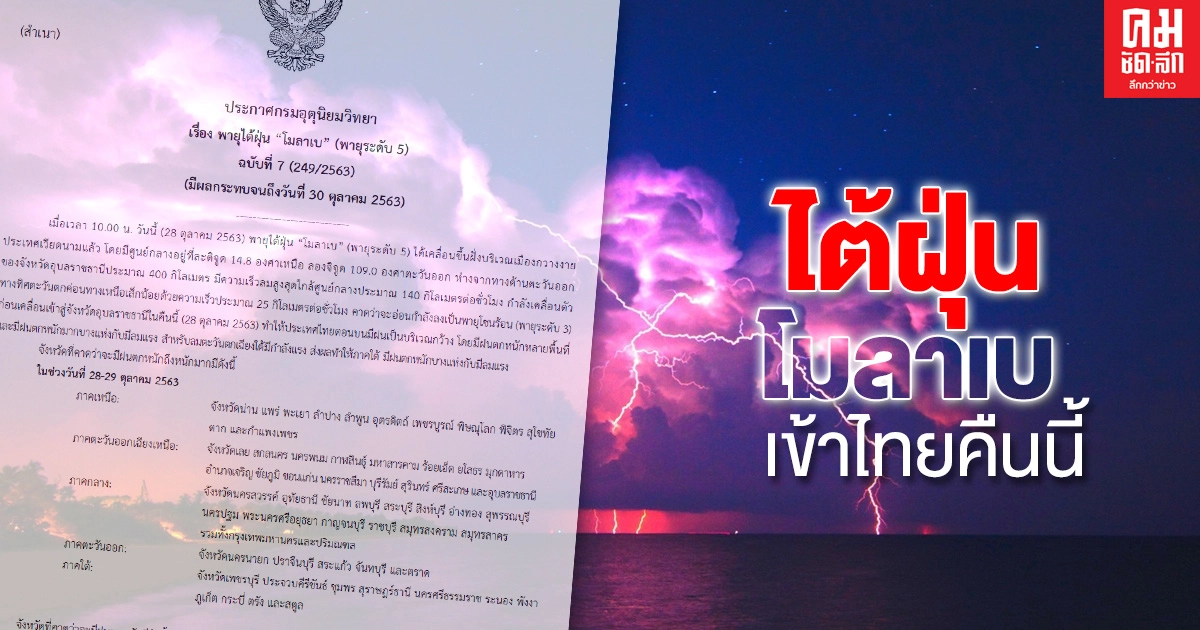อุตุฯ เตือน พายุไต้ฝุ่น โมลาเบ ฉบับ 7 เคลื่อนเข้าไทยทางจังหวัดอุบลราชธานี คืนนี้ อุตุฯ เตือน พายุไต้ฝุ่น โมลาเบ ฉบับ 7 เคลื่อนเข้าไทยทางจังหวัดอุบลราชธานี คืนนี้