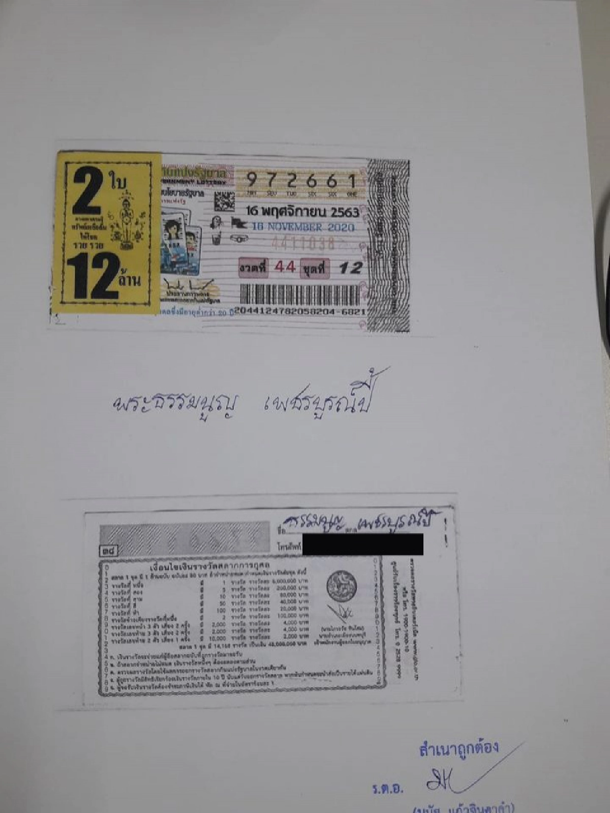 พระวัดนาบัวถูกรางวัลที่ 1 คว้า 12 ล้าน 