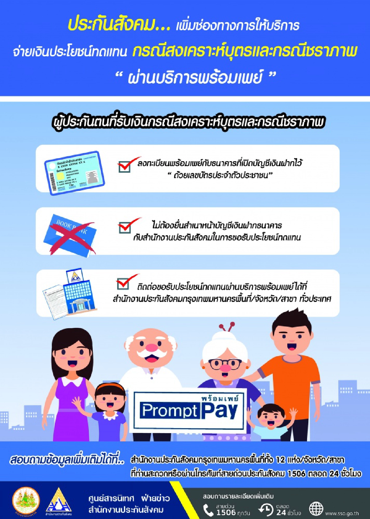 "ประกันสังคม"เพิ่มช่องทางการให้บริการจ่ายเงินประโยชน์ทดแทน กรณีสงเคราะห์บุตร และกรณีชราภาพ ผ่าน"พร้อมเพย์"ได้แล้ว