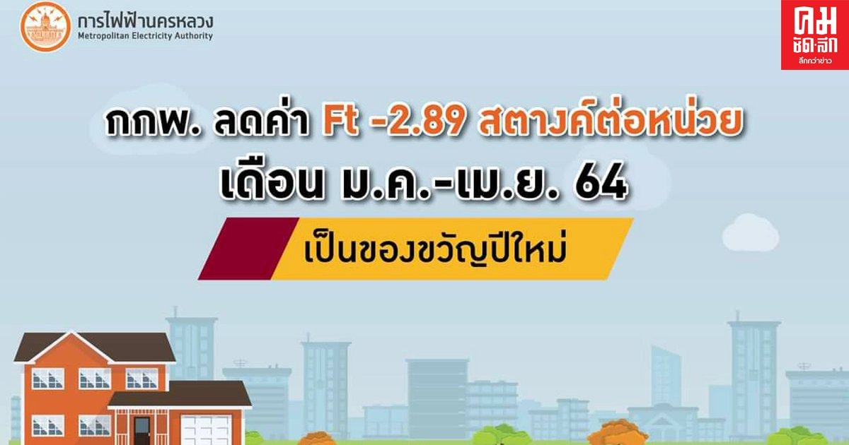 กกพ. ลดค่า Ft เดือน ม.ค.-เม.ย. 64 เป็นของขวัญปีใหม่ กกพ. ลดค่า Ft เดือน ม.ค.-เม.ย. 64 เป็นของขวัญปีใหม่