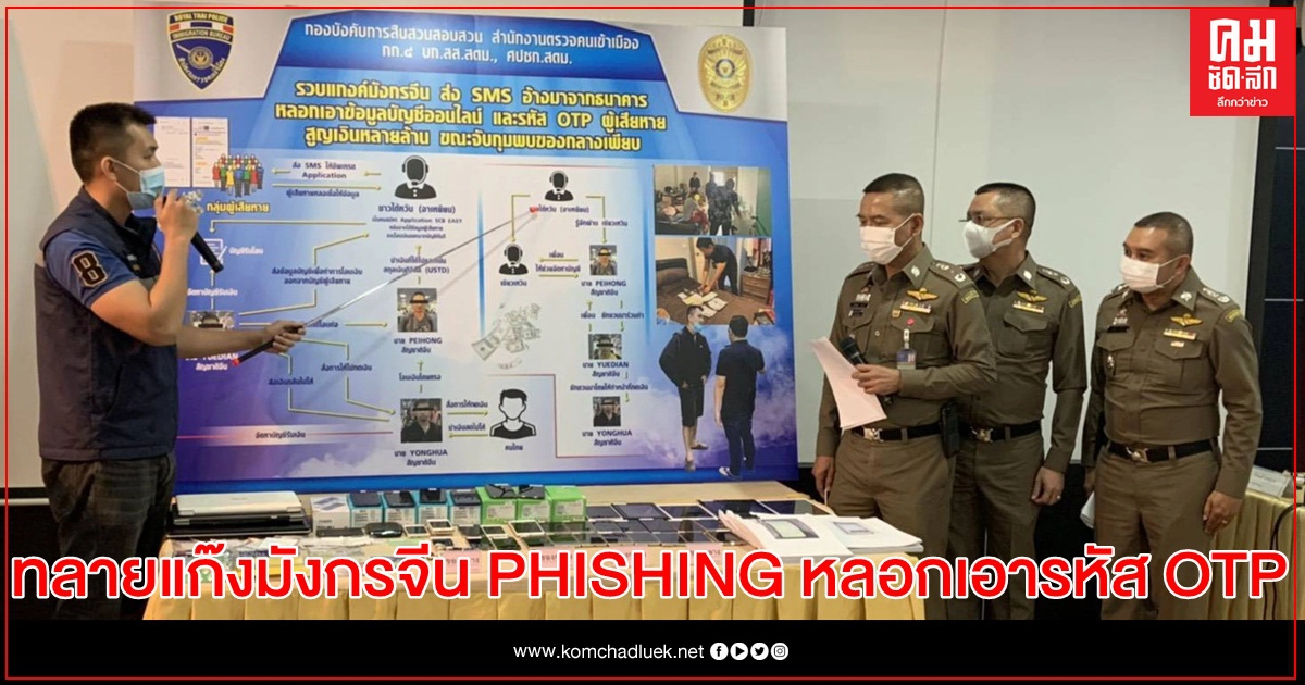 ทลายแก๊งมังกรจีน PHISHING หลอกเอารหัส OTP และข้อมูลส่วนบุคคลผู้เสียหาย มูลค่าความเสียหายหลายล้านบาท ทลายแก๊งมังกรจีน PHISHING หลอกเอารหัส OTP และข้อมูลส่วนบุคคลผู้เสียหาย มูลค่าความเสียหายหลายล้านบาท