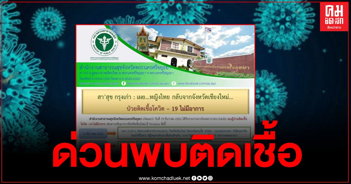 ด่วน พบสาวติดเชื้อโควิด19 หลังกลับมาจากเชียงใหม่ ด่วน พบสาวติดเชื้อโควิด19 หลังกลับมาจากเชียงใหม่