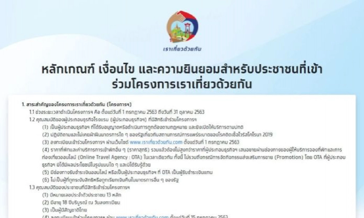 เช็กเลย "เราเที่ยวด้วยกัน" เปิดวิธีลงทะเบียนรับส่วนลด  อีก 1 ล้านสิทธิ