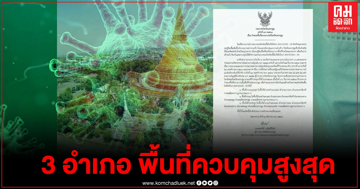 จังหวัดนครปฐมประกาศ 3 อำเภอ เป็นพื้นที่ควบคุมสูงสุด เฝ้าระวังการระบาดเชื้อโควิด จังหวัดนครปฐมประกาศ 3 อำเภอ เป็นพื้นที่ควบคุมสูงสุด เฝ้าระวังการระบาดเชื้อโควิด