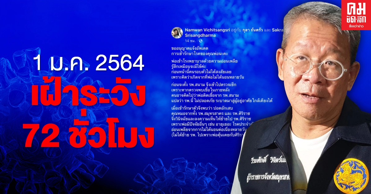 1ม.ค.2564 อัพเดทอาการ 'ผู้ว่าฯสมุทรสาคร' ต้องเฝ้าระวังใกล้ชิด 72 ชม. 1ม.ค.2564 อัพเดทอาการ 'ผู้ว่าฯสมุทรสาคร' ต้องเฝ้าระวังใกล้ชิด 72 ชม.