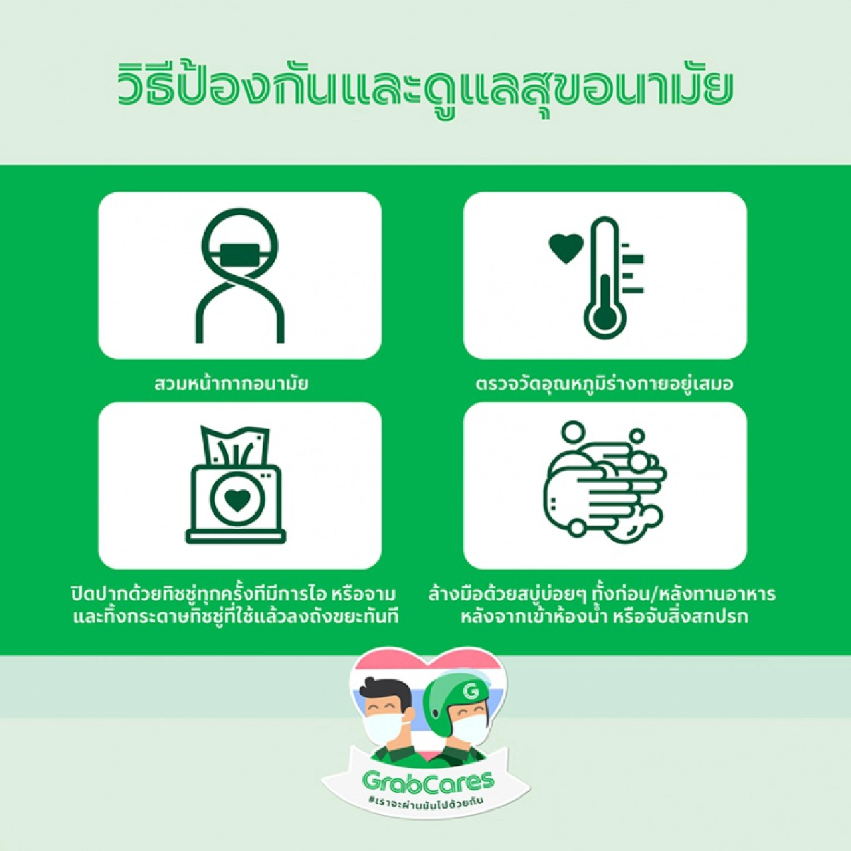 "แกร็บ ประเทศไทย" ประกาศ 9 มาตรการยกระดับความปลอดภัย พร้อมส่งต่อความช่วยเหลือคนไทยรับมือโควิด