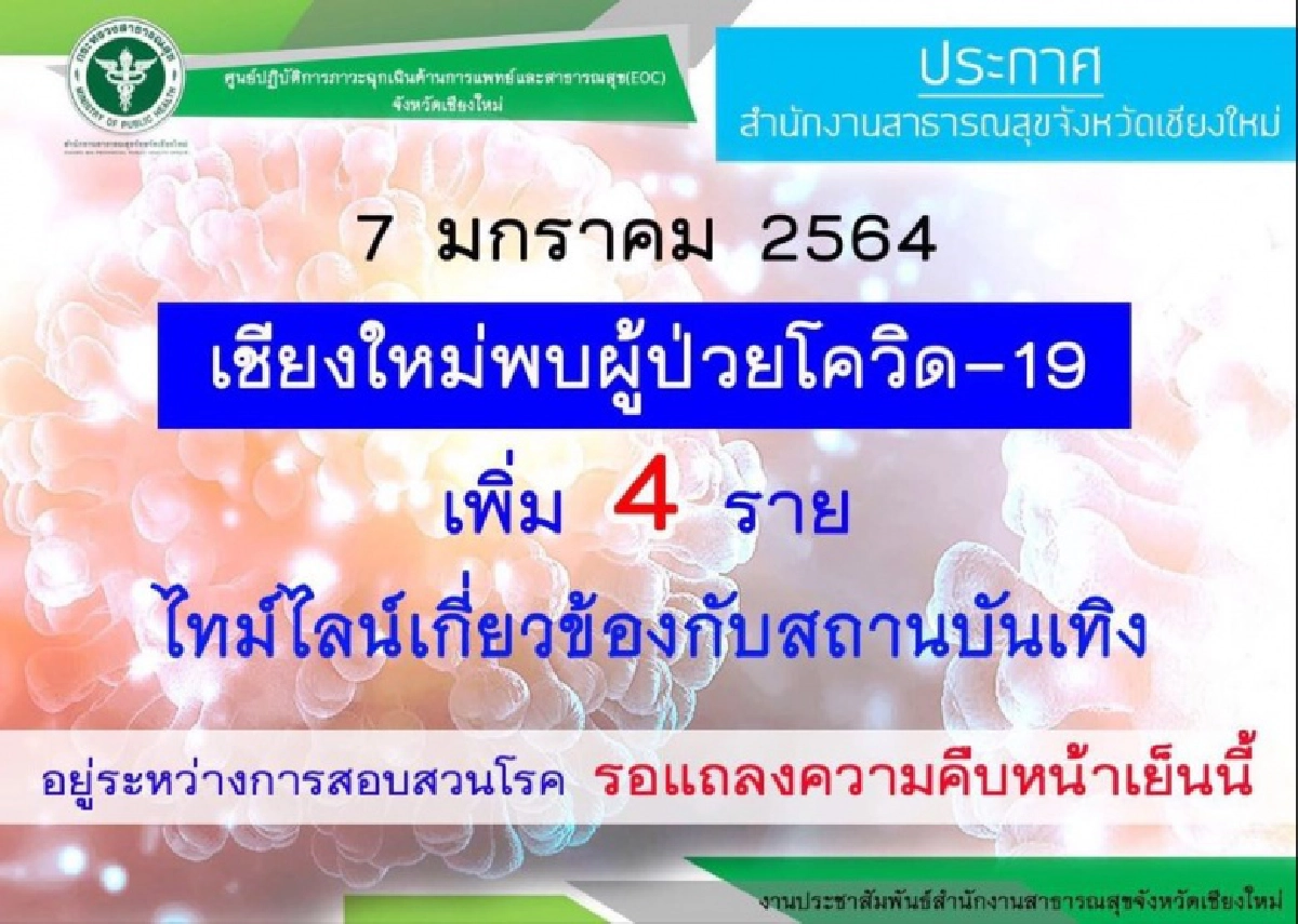 ติดเชื้อเพิ่ม เชียงใหม่เจออีก 4 ราย เชื่อมโยงสถานบันเทิง