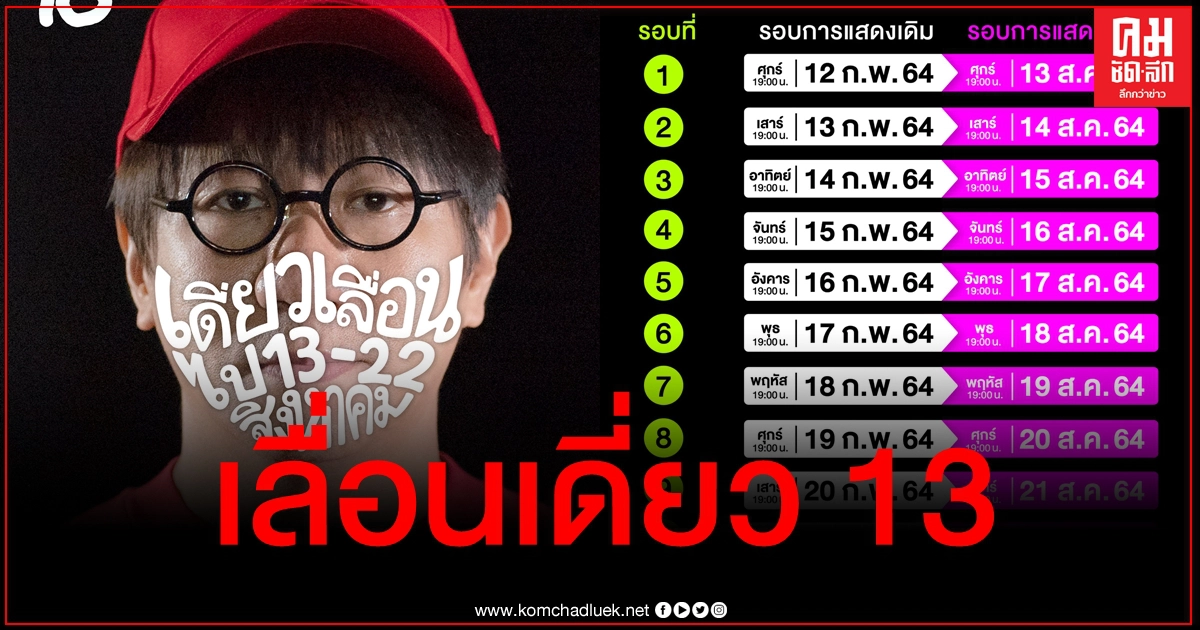 เจอพิษโควิด "เดี่ยว 13" ประกาศเลื่อนไป 13-22 ส.ค.64