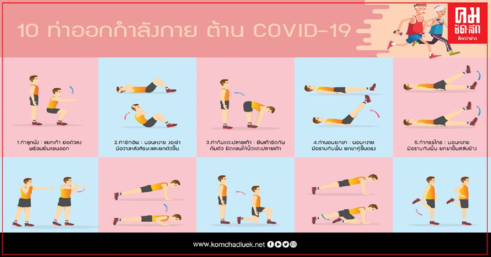 คนอ้วนเสี่ยงติดโควิดรุนแรง ลองกานอยด์แนะท่าออกกำลังกายง่ายๆ ที่บ้านต้านโควิด คนไทยต้องรอด