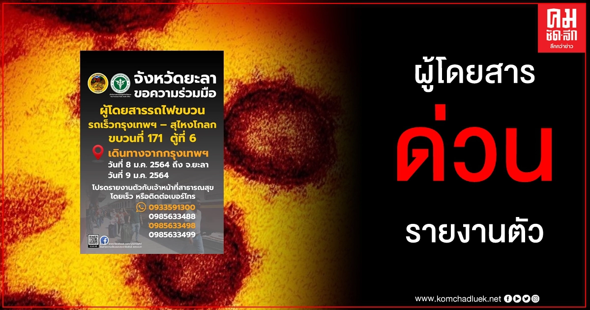 รายงานตัวด่วน ผู้โดยสารรถไฟขบวนรถเร็ว กรุงเทพฯ - สุไหงโก-ลก ขบวนที่ 171 ตู้ที่ 6 รายงานตัวด่วน ผู้โดยสารรถไฟขบวนรถเร็ว กรุงเทพฯ - สุไหงโก-ลก ขบวนที่ 171 ตู้ที่ 6