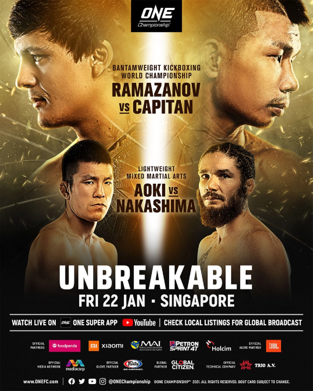   วัน แชมเปียนชิพ ประเดิม ONE: UNBREAKABLE   ดวลเดือด 6 คู่