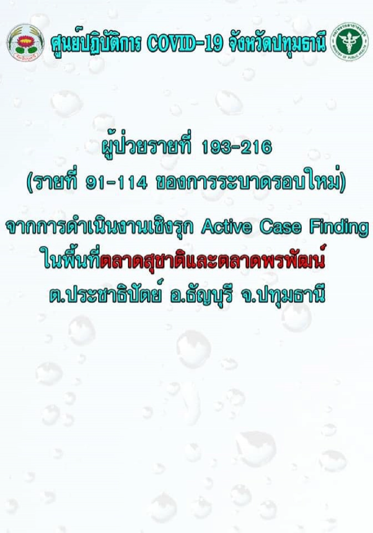 ปทุมธานี พบติดเชื้อโควิดเพิ่มอีก 24 ราย ทำยอดติดเชื้อสะสมพุ่งถึง 173 ราย 