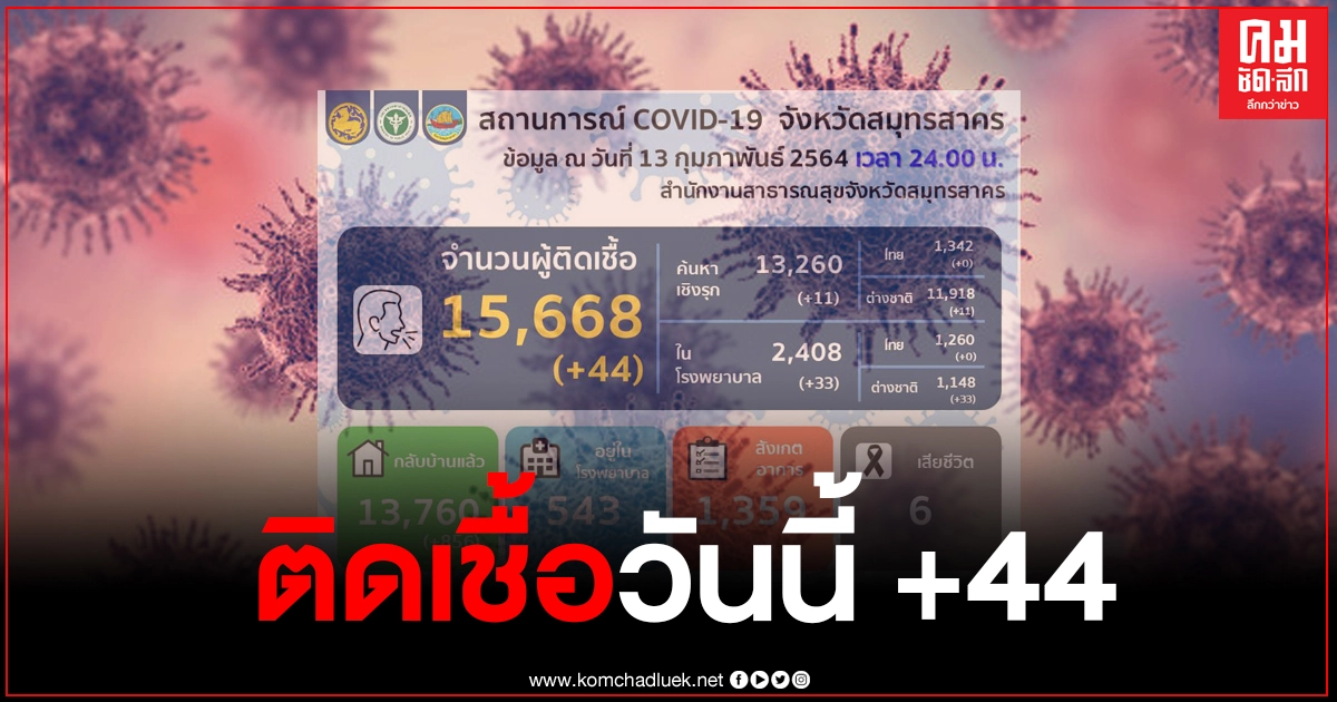สถานการณ์โควิด-19 จ.สมุทรสาคร ล่าสุดติดเชื้อเพิ่ม +44 ราย สถานการณ์โควิด-19 จ.สมุทรสาคร ล่าสุดติดเชื้อเพิ่ม +44 ราย