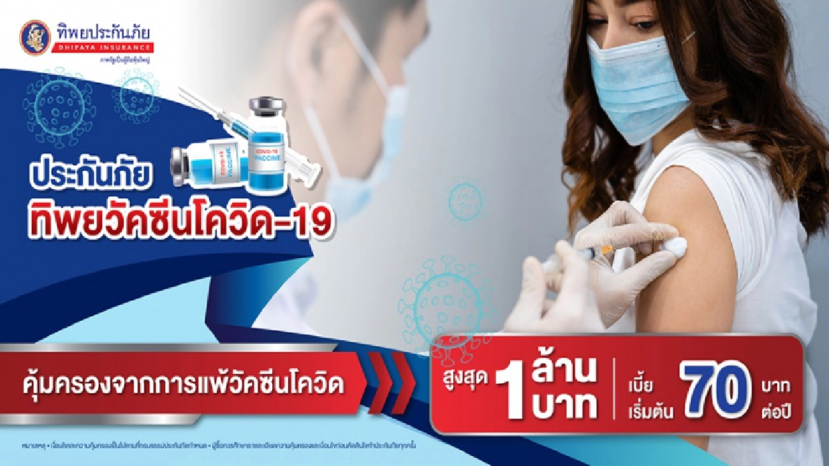 70 ปี ทิพยประกันภัย ส่งกรมธรรม์ "ทิพยวัคซีน โควิด-19" เบี้ยเริ่มต้นเพียง 70 บาท คุ้มครองสูงสุดถึง 1 ล้านบาท