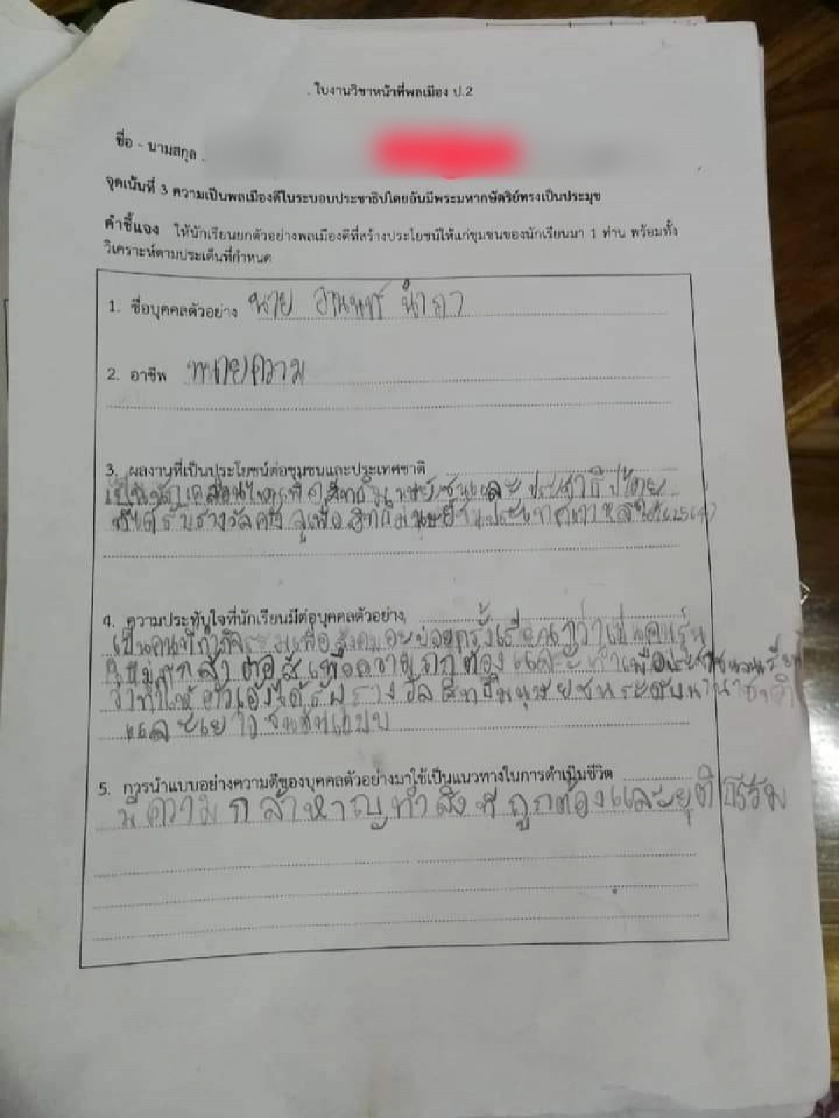 ฮือฮา เปิดภาพงานวิชาหน้าที่พลเมืองเด็ก ป.2 ยก อานนท์ นำภา คือไอดอล