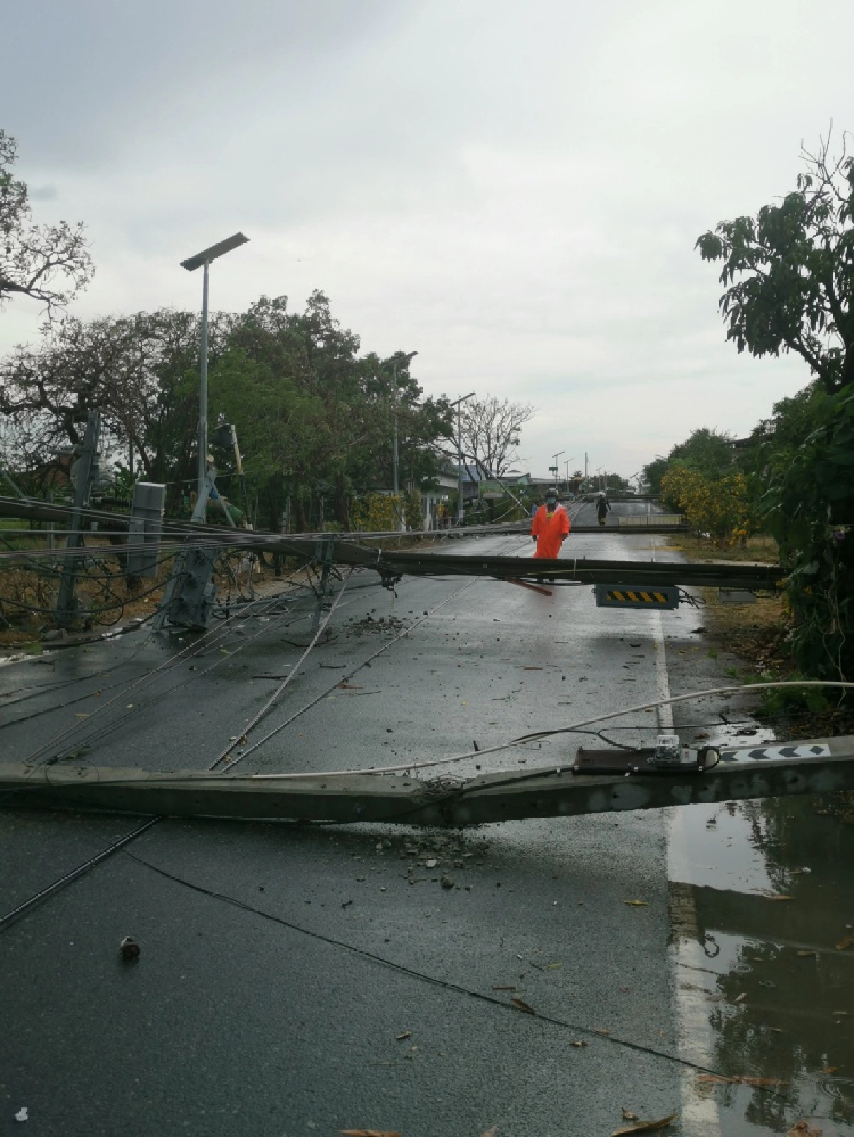 "พายุฤดูร้อน" พัดถล่มบางพลี ทำเสาไฟฟ้าหักโค่น กีดขวางทางจราจร