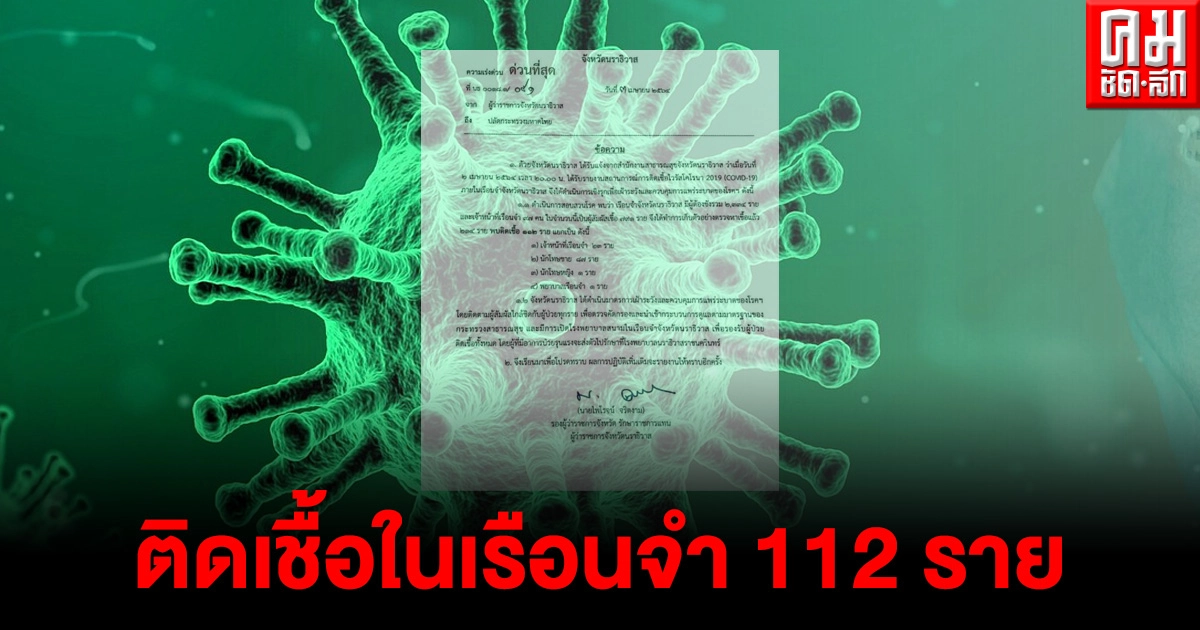 ด่วน นราธิวาสพบติดเชื้อโควิดในเรือนจำ 112 ราย เจ้าหน้าที่-นักโทษ-พยาบาล ด่วน นราธิวาสพบติดเชื้อโควิดในเรือนจำ 112 ราย เจ้าหน้าที่-นักโทษ-พยาบาล