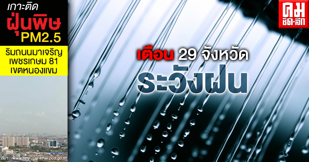 เช็กเลย กรมอุตุฯ เตือน 29 จังหวัดระวังฝนตกหนัก กทม.โดนด้วย เช็กเลย กรมอุตุฯ เตือน 29 จังหวัดระวังฝนตกหนัก กทม.โดนด้วย