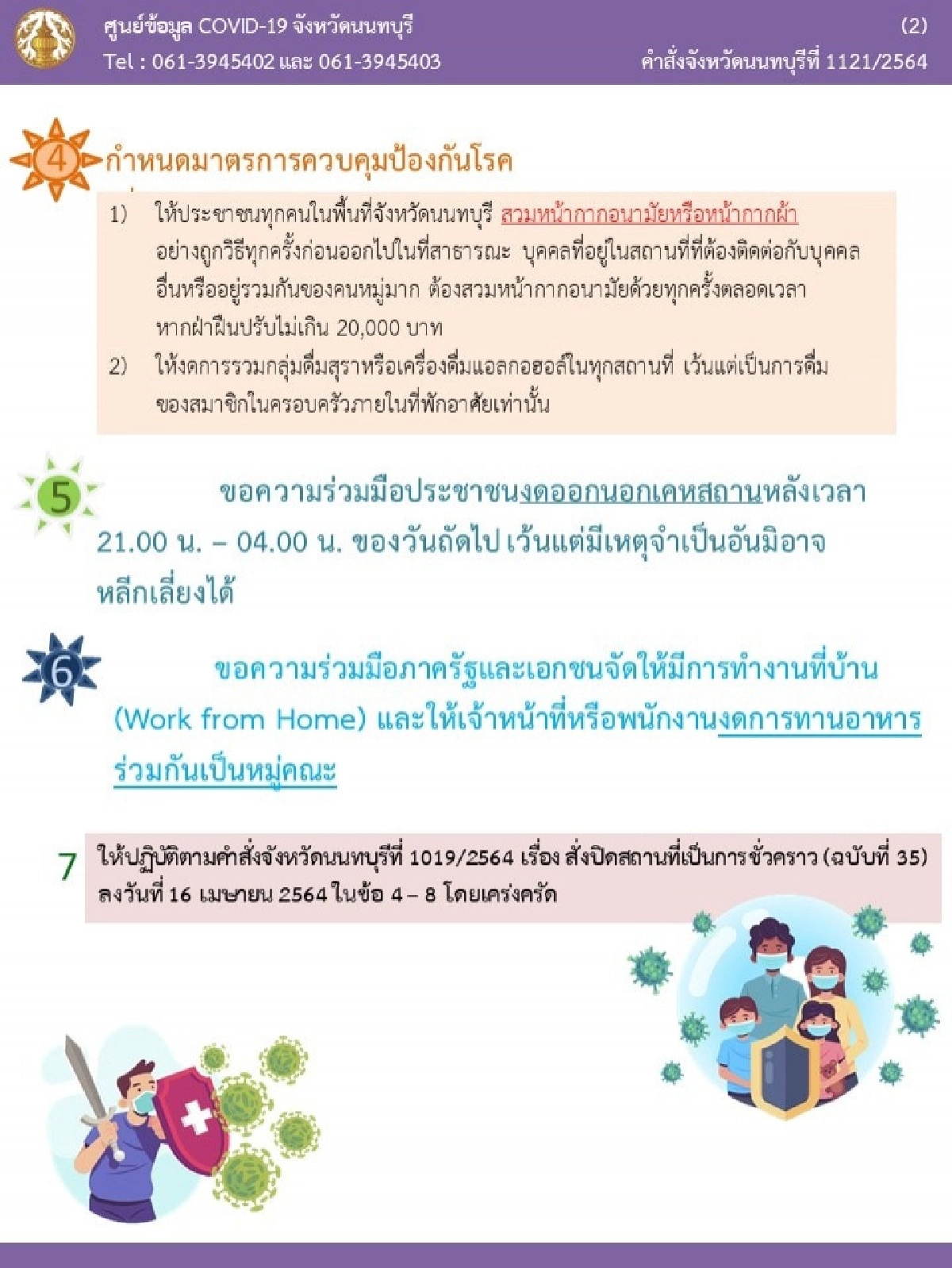 นนทบุรีประกาศ ฉ.37 ปิดสถานที่ชั่วคราว ขอปชช.งดออกนอกเคหสถานหลัง 3 ทุ่ม-ตี 4 มีผลวันนี้