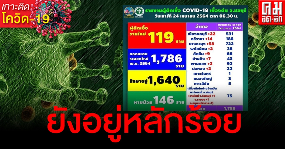 ชลบุรียังอยู่หลักร้อย วันนี้มีผู้ติดเชื้อรายใหม่ 119 ราย