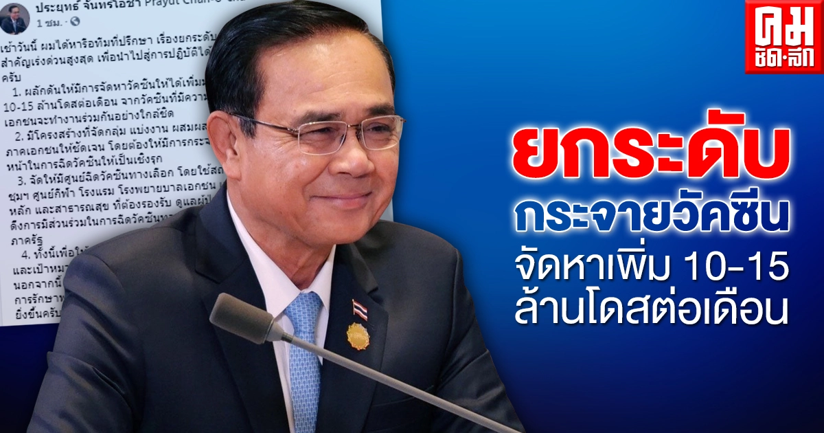 นายกฯ ลั่นยกระดับกระจายวัคซีนเป็นวาระเร่งด่วน -จัดหาวัคซีนเพิ่ม 10-15 ล้านโดสต่อเดือน นายกฯ ลั่นยกระดับกระจายวัคซีนเป็นวาระเร่งด่วน -จัดหาวัคซีนเพิ่ม 10-15 ล้านโดสต่อเดือน