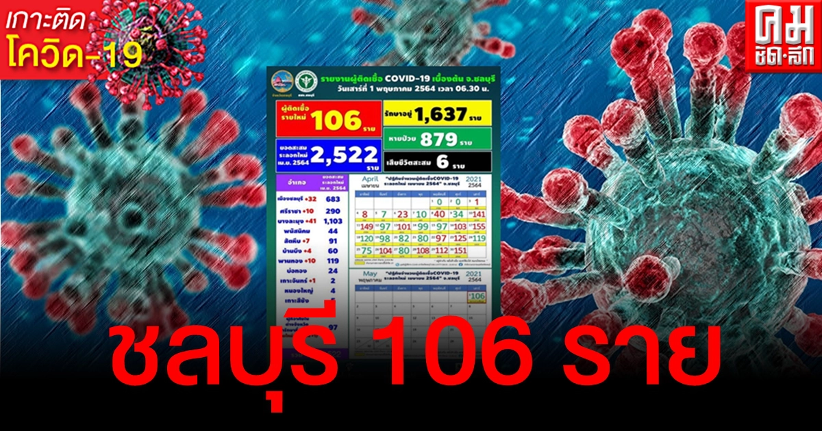 ยังเกินร้อย ชลบุรีพบติดเชื้ออีก 106 ราย บางละมุงยอดพุ่งสะสม 1,103 รายแล้ว ยังเกินร้อย ชลบุรีพบติดเชื้ออีก 106 ราย บางละมุงยอดพุ่งสะสม 1,103 รายแล้ว