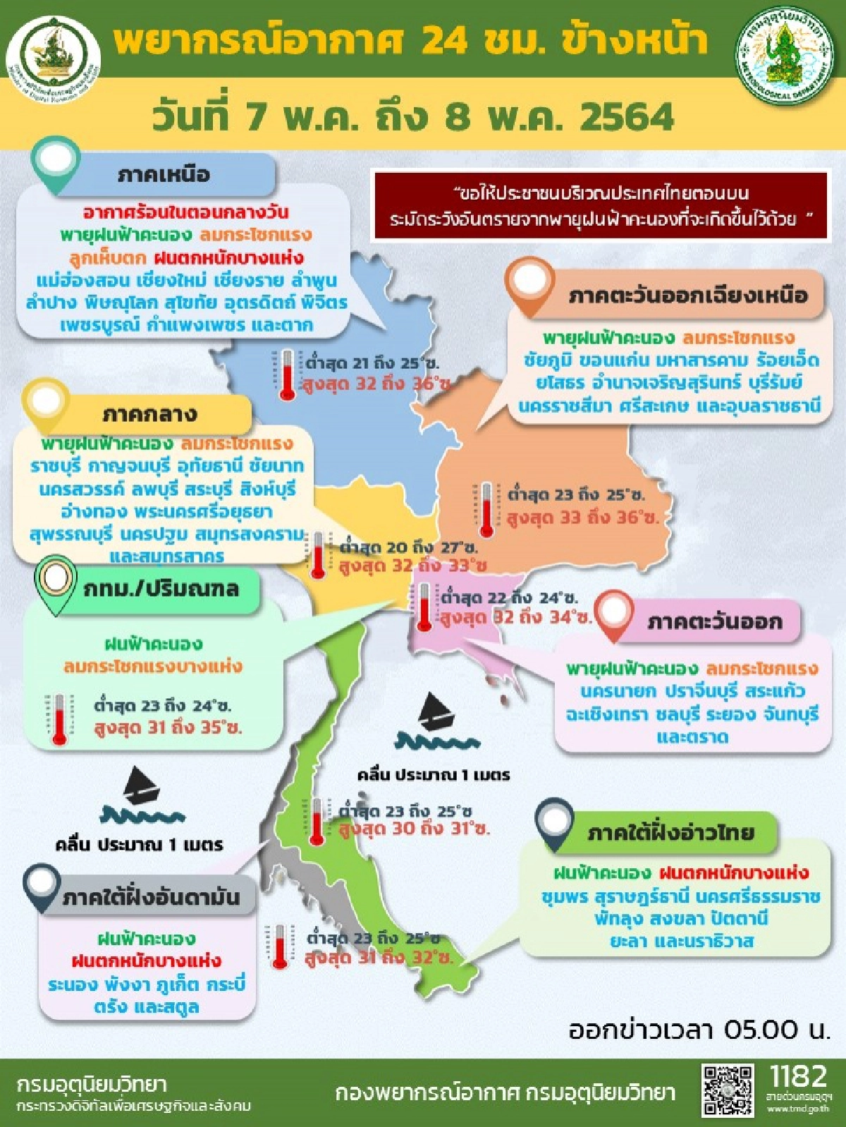 อุตุฯ เตือน 59 จว.ทั่วไทย รับมือพายุฝนฟ้าคะนองลมกระโชกแรงลูกเห็บตก รวม กทม.ด้วย