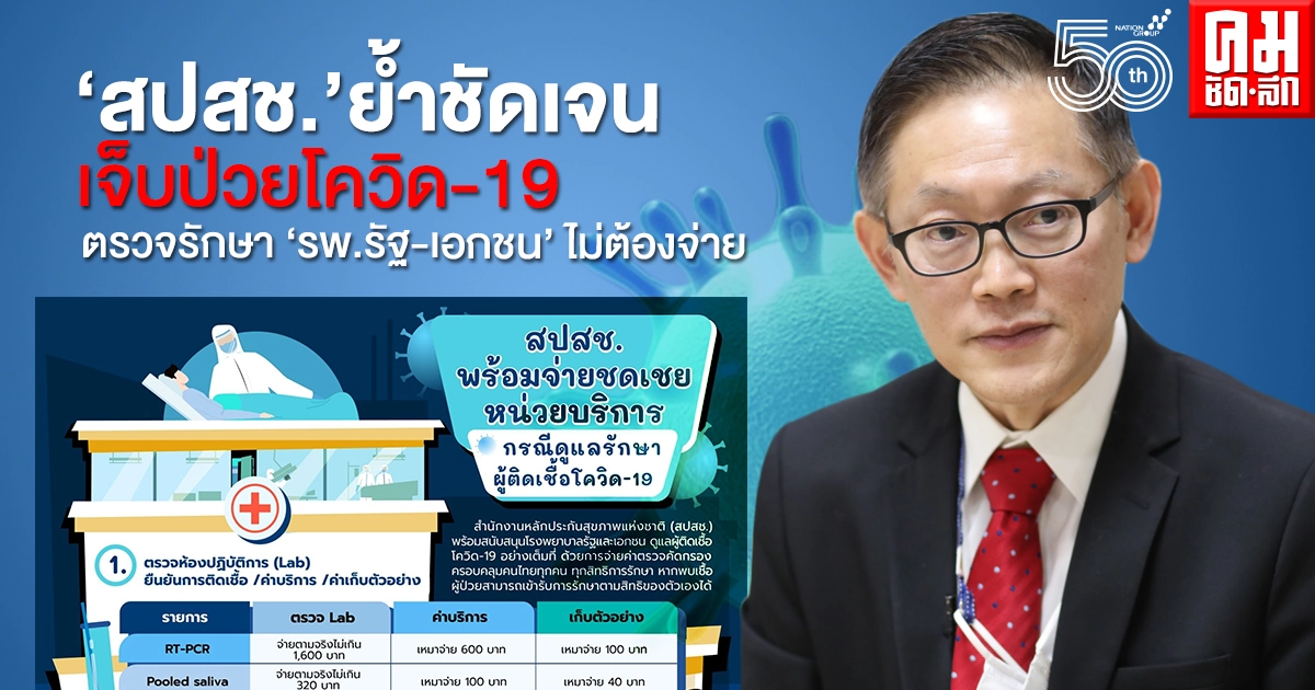 "สปสช." ย้ำชัดเจน เจ็บป่วยโควิด-19ตรวจรักษา "รพ.รัฐ-เอกชน" ไม่ต้องจ่าย     